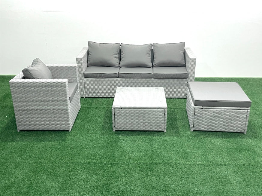 Click to view product details and reviews for Fimous 5 Seater Rattan Garden Furniture Set With 3 Seater Sofa Chair Square Coffee Table Big Footstool Light Grey Mixed. Click to view product details and reviews for Fimous 5 Seater Rattan Garden Furniture Set With 3 Seater Sofa Chair Square Coffee Table Big Footstool Light Grey Mixed.