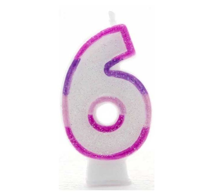 Click to view product details and reviews for Pink Coloured Number 6 Candle.