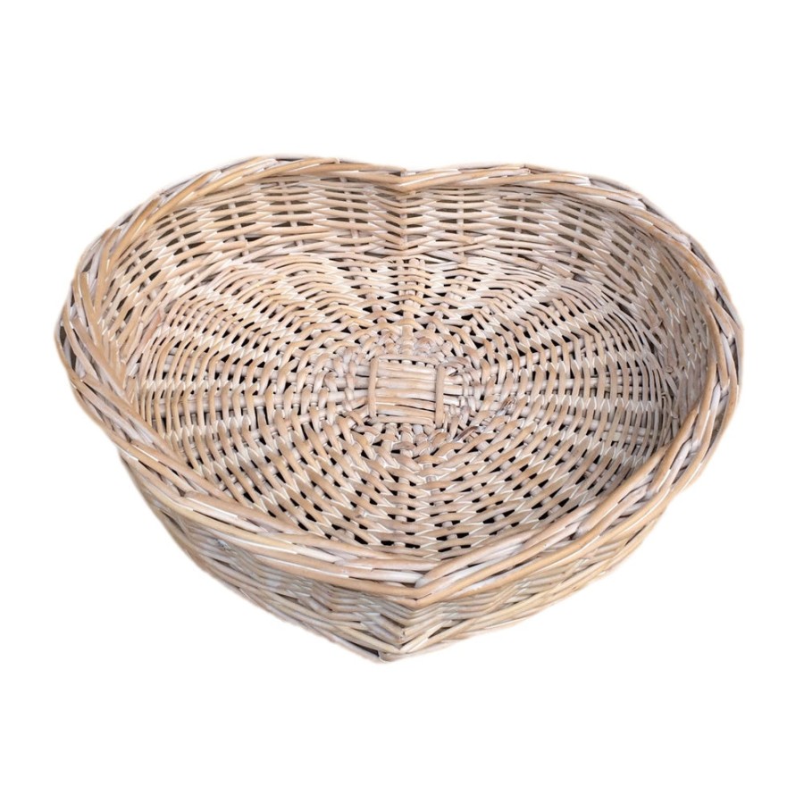 Red Hamper White Wash Heart Shaped Wicker - Medium
