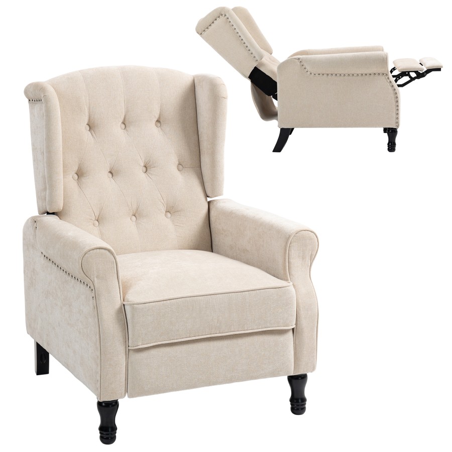 Click to view product details and reviews for Homcom Recliner Armchair Vintage Reclining Chair With Nail Head Trim Wingback Chair With Button Tufted Back And Footrest For Living Room Beige.