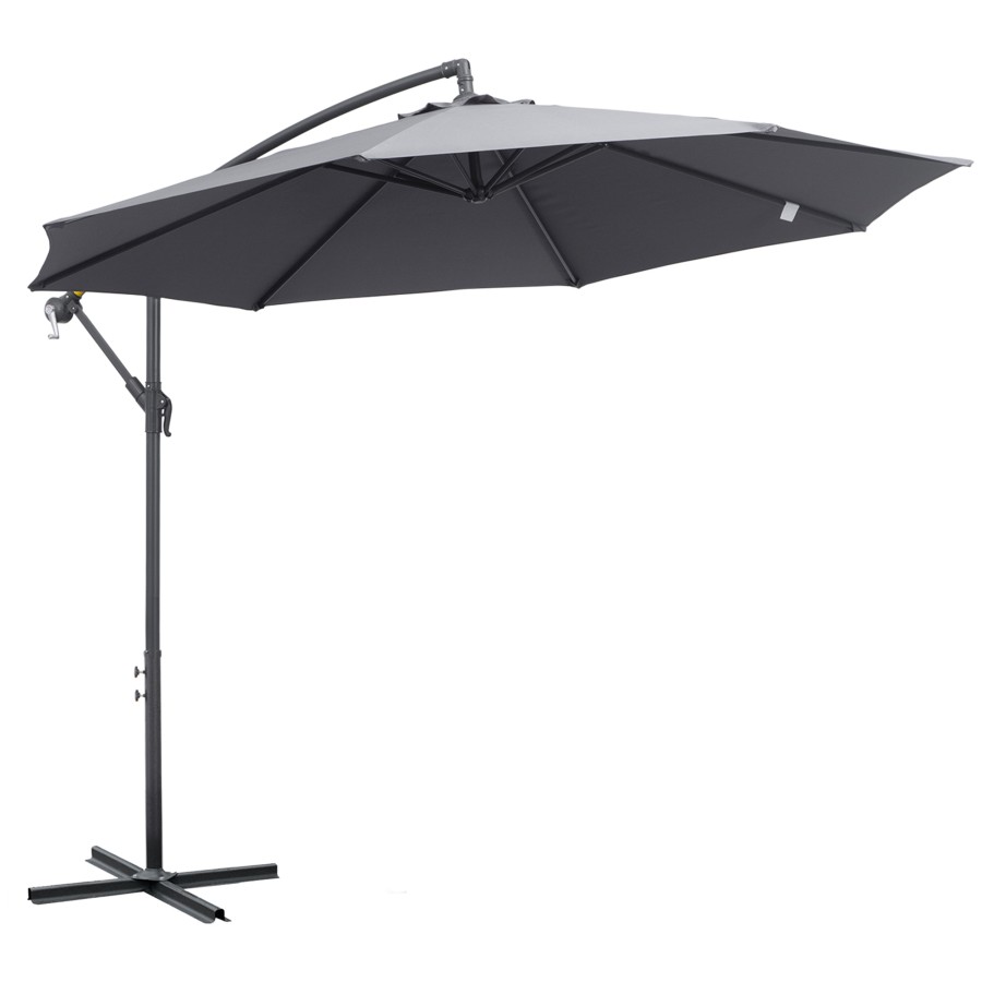 Outsunny 3(m) Garden Banana Parasol Cantilever Umbrella w/ Cross Base, Grey