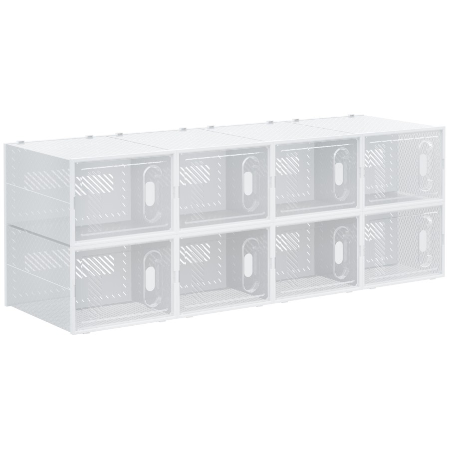 Click to view product details and reviews for Homcom 8pcs Clear Shoe Box Plastic Stackable Shoe Storage Box For Uk Eu Size Up To 12 46 With Magnetic Door For Women Men 28 X 36 X 21cm.