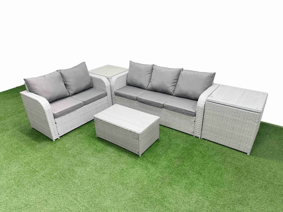 Click to view product details and reviews for Fimous 5 Seater Pe Rattan Wicker Garden Furniture Patio Conservatory Sofa Set With Rectangular Coffee Table 3 Seater Sofa Love Sofa 2 Side Table.
