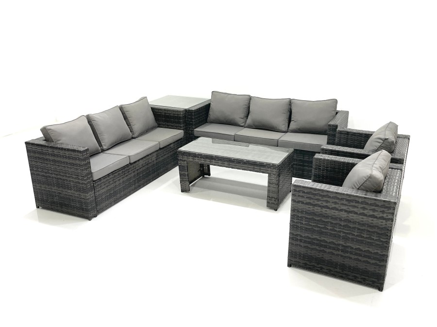 Click to view product details and reviews for Fimous Rattan Garden Furniture Sofa Set With Coffee Table Armchair Side Table Dark Grey Mixed.