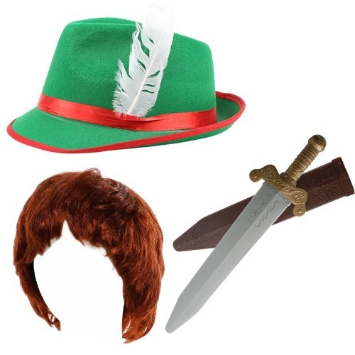 Click to view product details and reviews for Adults Mischievous Boy Accessory Set 3 Pcs Hat Wig Sword In Scabbard.