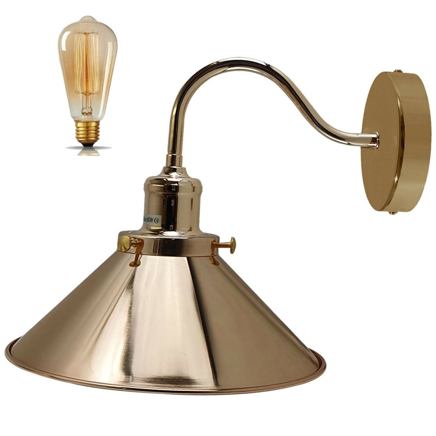 Click to view product details and reviews for Swan Neck Indoor Metal Wall Lights Cone Shade 1196 French Gold With Bulb.