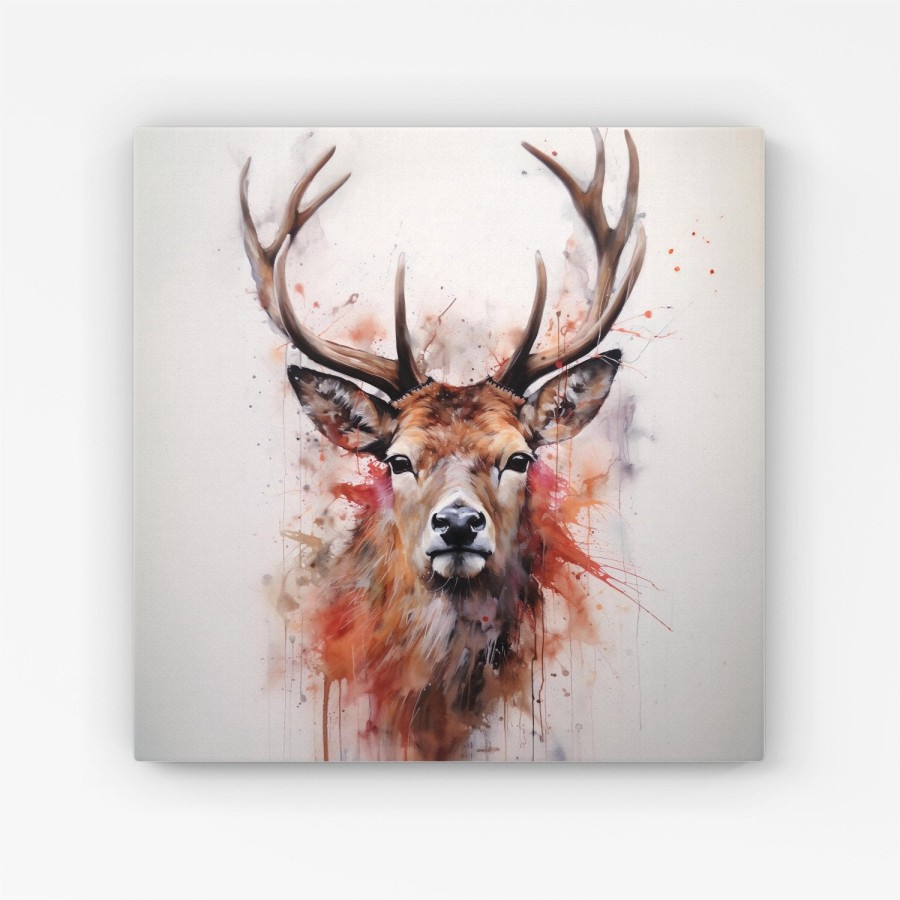 Click to view product details and reviews for Watercolour Splashart Stag Face Canvas Extra Large 40 X 40.