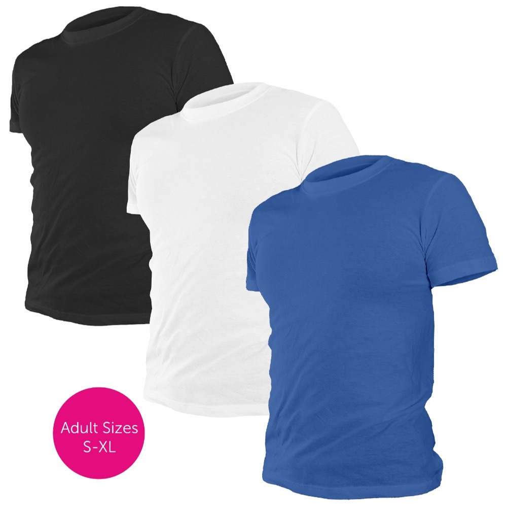3 Pack Black, White & Blue Crew Neck T Shirts