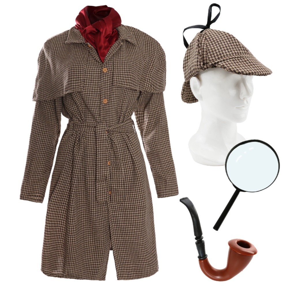 Ladies Detective Costume with Magnifying Glass & Pipe