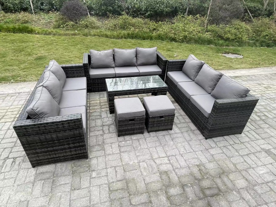 Click to view product details and reviews for Fimous Outdoor Rattan Garden Furniture Lounge Sofa Set With Oblong Rectagular Coffee Table 2 Footstools. Click to view product details and reviews for Fimous Outdoor Rattan Garden Furniture Lounge Sofa Set With Oblong Rectagular Coffee Table 2 Footstools.
