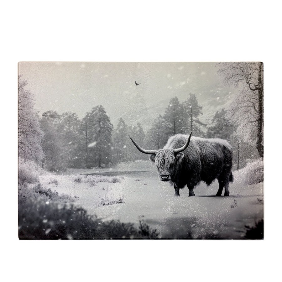 Click to view product details and reviews for Snow Storm Highland Cow Glass Chopping Board.