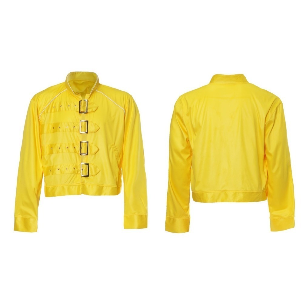 Adults 80's Rock Star Costume | 3 Pcs | Yellow Jacket, Mic & Tash