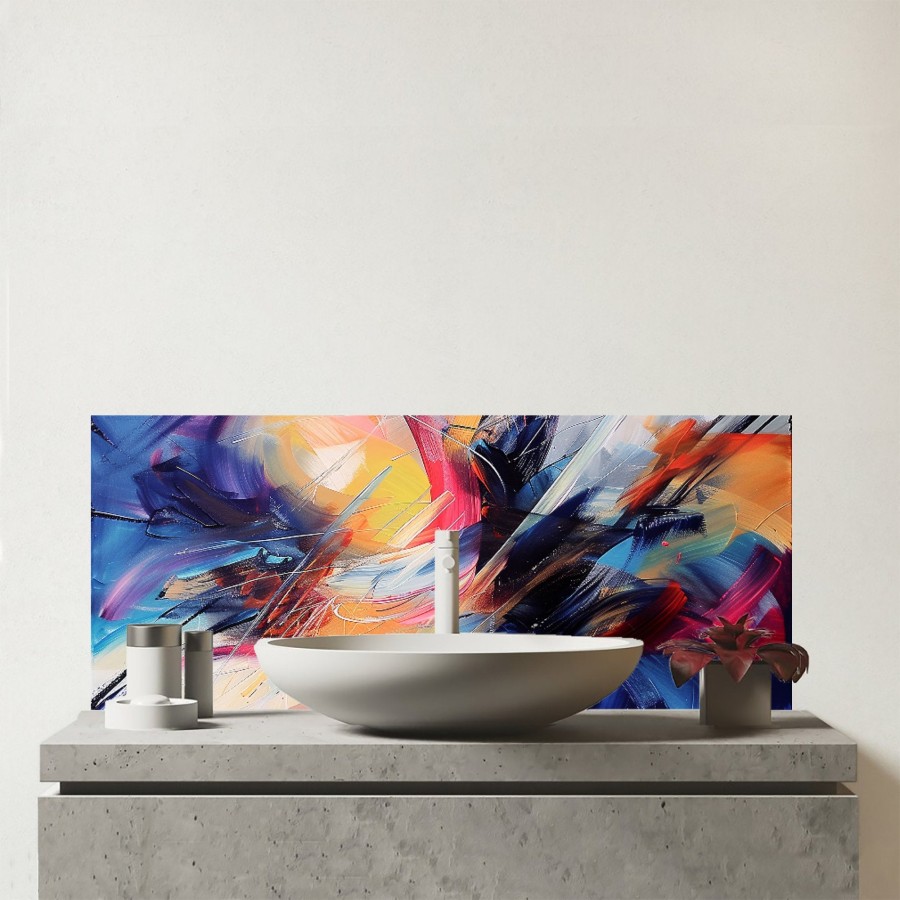 Click to view product details and reviews for Serene Explosion Calm Amidst Colours Glass Bathroom Splashback.