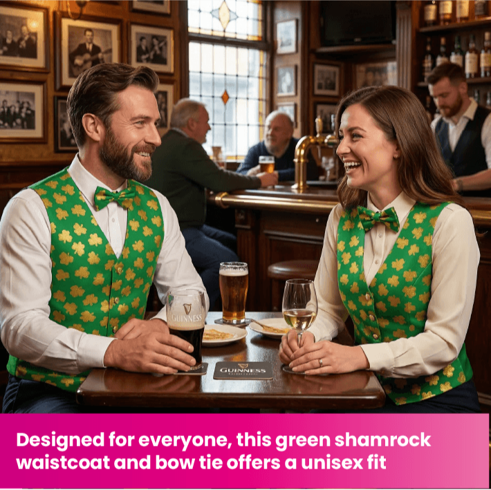 Irish Green Waistcoat & Shamrock Bow Tie