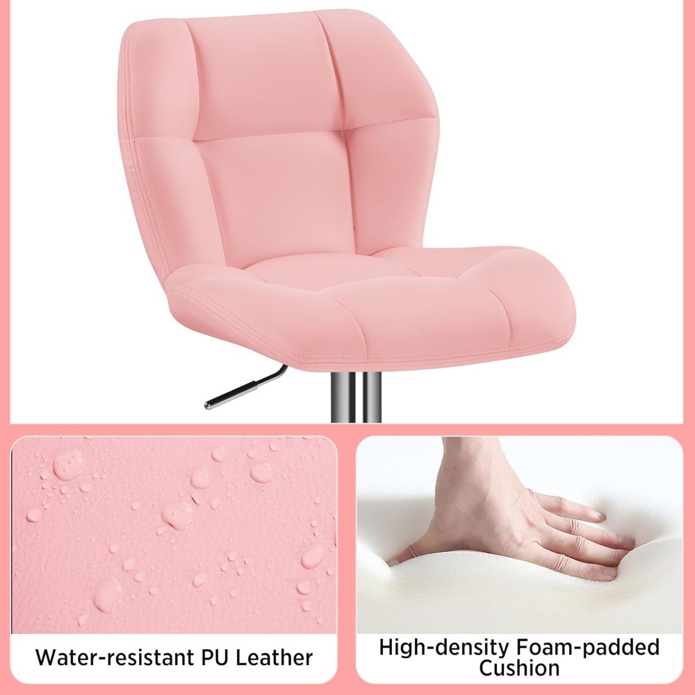 Modern Pink Bar Stools Set of 2, Adjustable Swivel PU Leather Counter Chairs