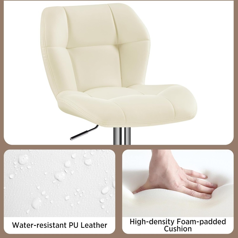 Modern Beige Bar Stools Set of 2, Adjustable Swivel PU Leather Counter Chairs