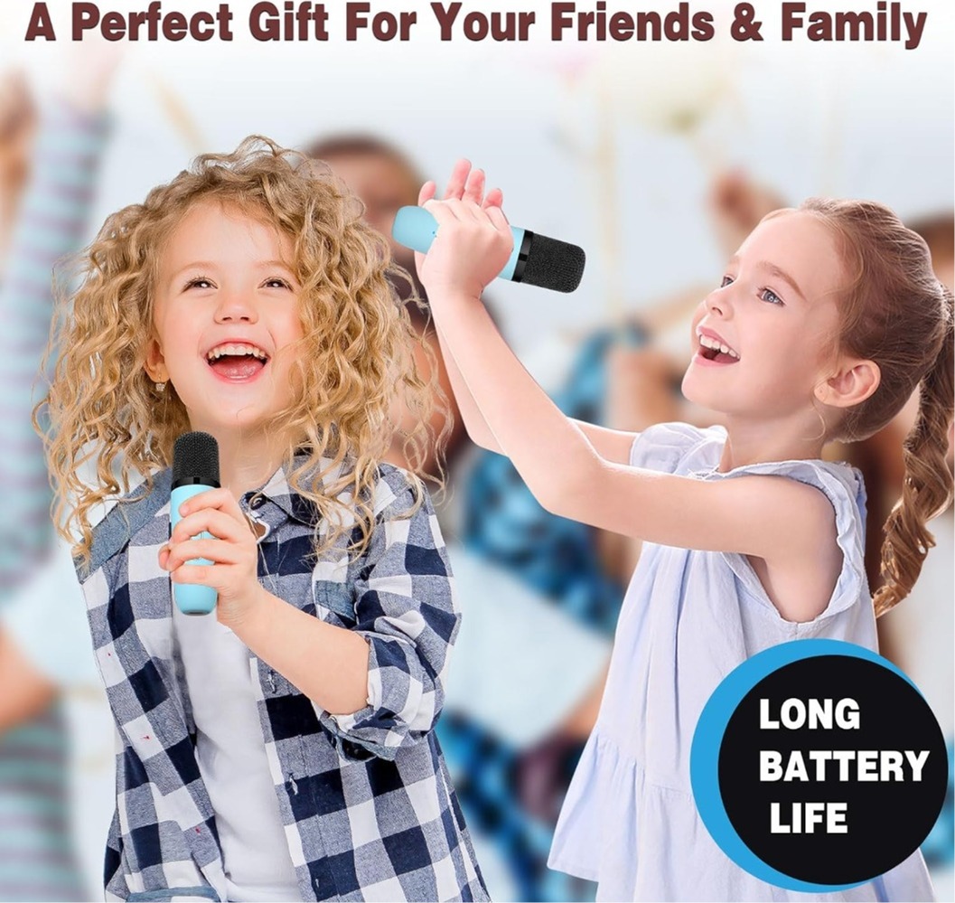 Portable Kids & Adults Karaoke Machine with 2 Mics, LED Lights - Blue
