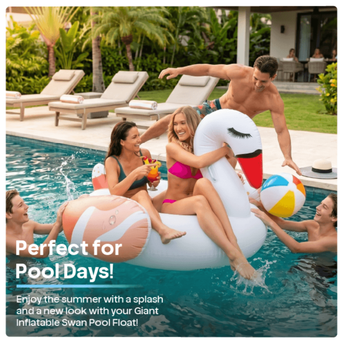 Giant Inflatable Swan Pool Float | Large 6ft Blow Up Swimming Ring Lounger for Pool & Beach | Adult & Kids Summer Float