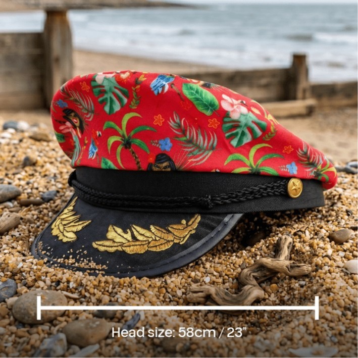 Adults Hawaiian Costume | 2 Pcs | Unisex Red Hawaiian Print Shirt & Sailor Hat