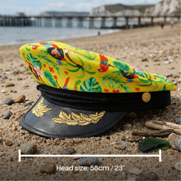 Adults Hawaiian Costume | 2 Pcs | Unisex Yellow Hawaiian Print Shirt & Sailor Hat