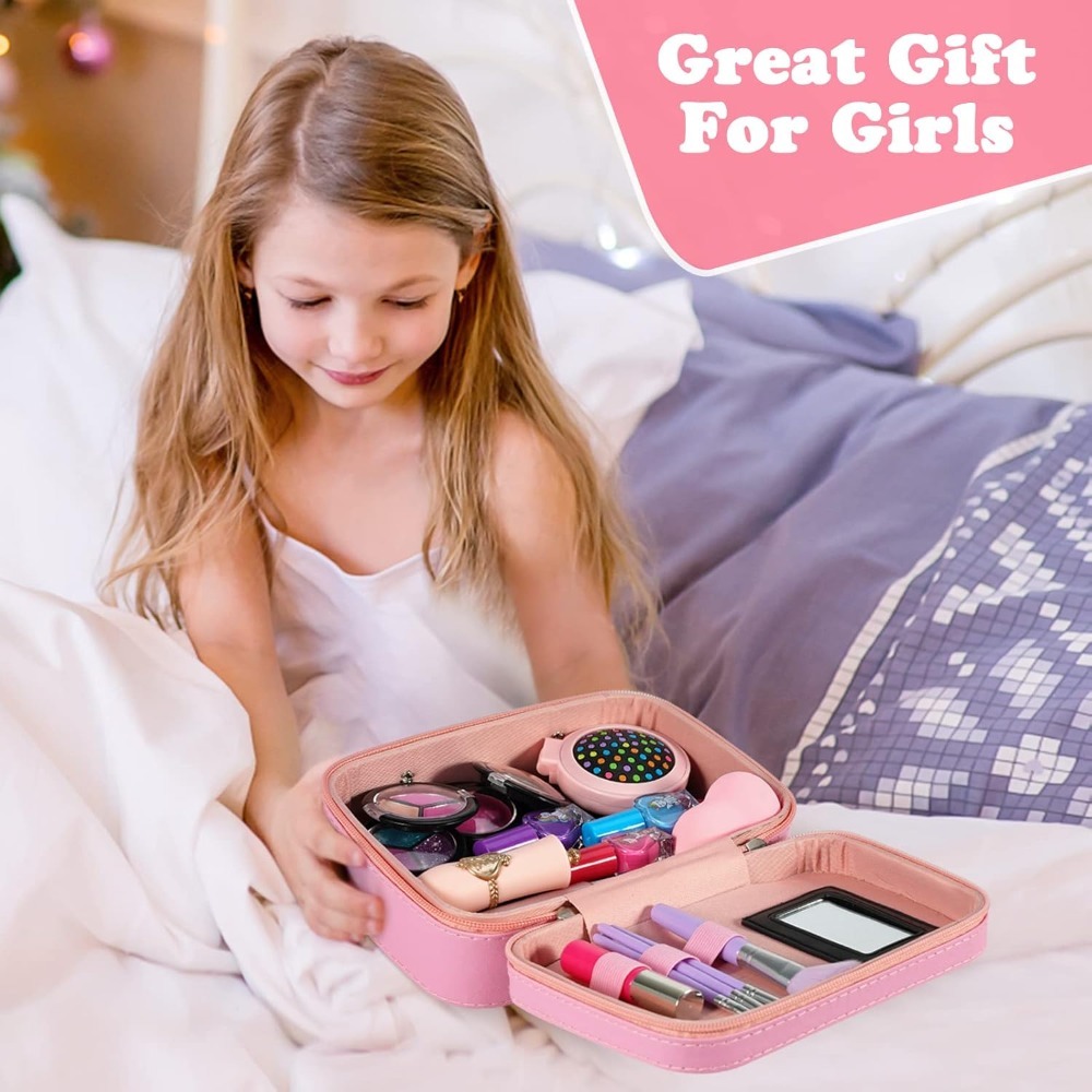 Washable Makeup Set for Kids - 27-Piece Cosmetic Toy for Girls Ages 3-8