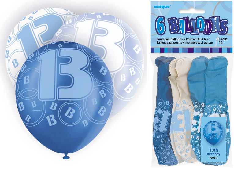 Click to view product details and reviews for 6 Blue 13th Glitz Latex Balloons.