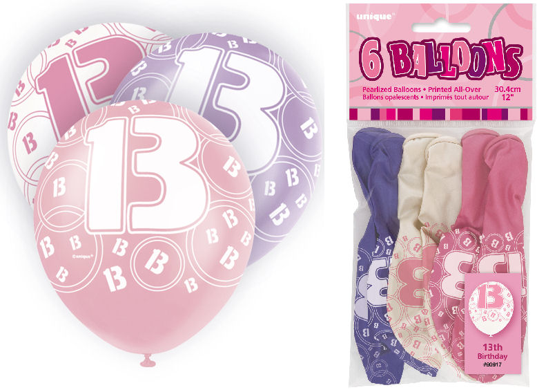 Click to view product details and reviews for 6 Pink 13th Glitz Latex Balloons.