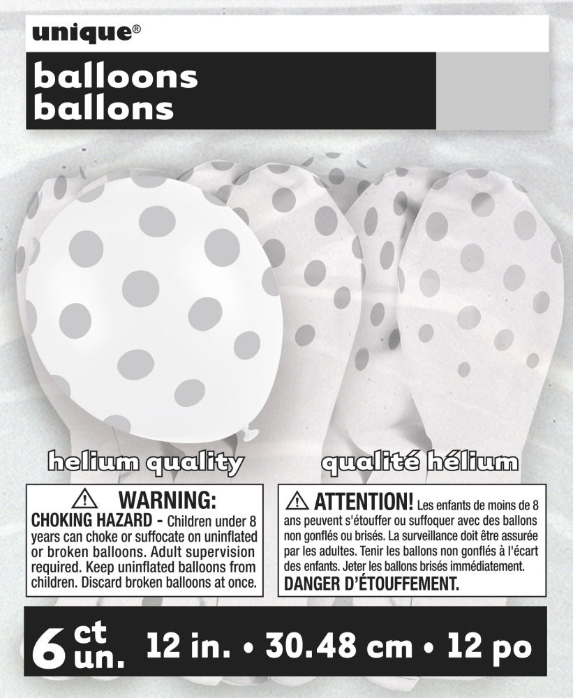 Click to view product details and reviews for 6 Silver Polka Dot Balloons.