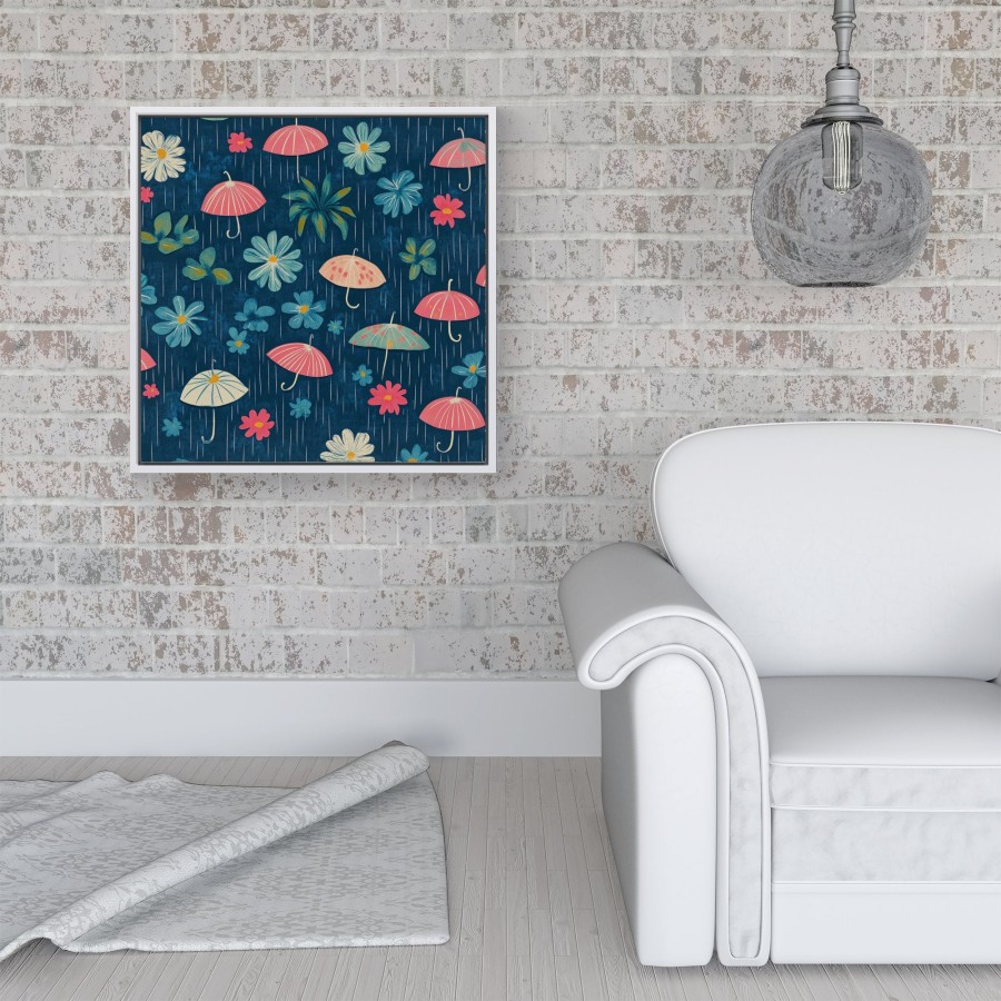 Click to view product details and reviews for Umbrellas In Spring Framed Canvas 16 X 16 White.