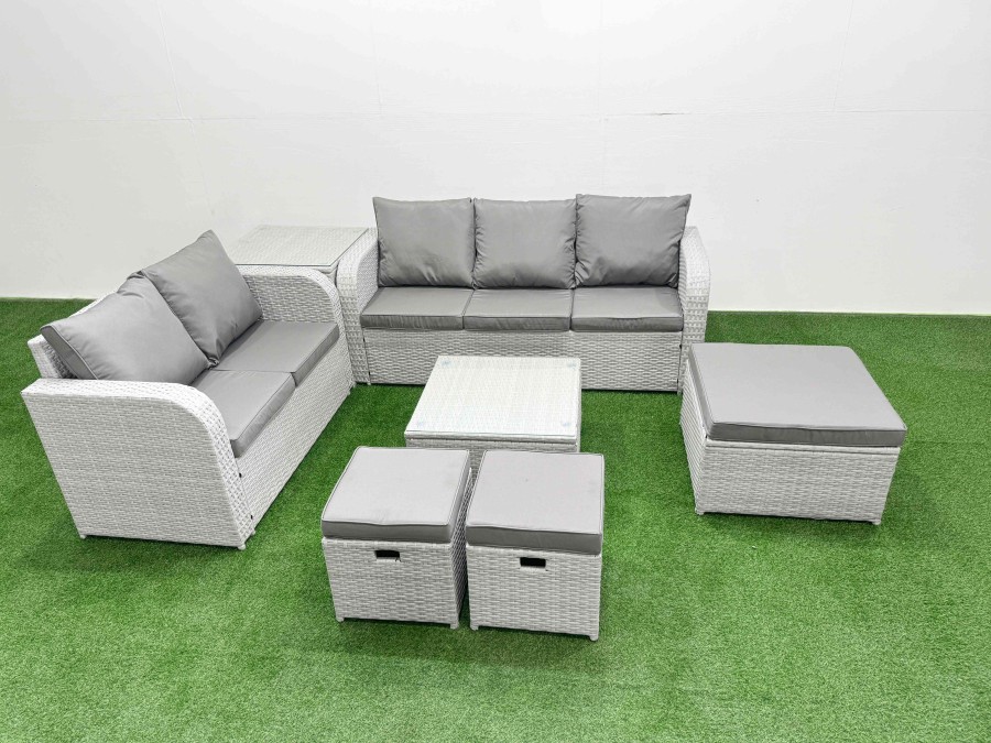 Click to view product details and reviews for Fimous 8 Seater Pe Rattan Wicker Garden Furniture Patio Conservatory Sofa Set With Square Coffee Table 3 Seater Sofa Love Sofa 3 Stool Side Table.