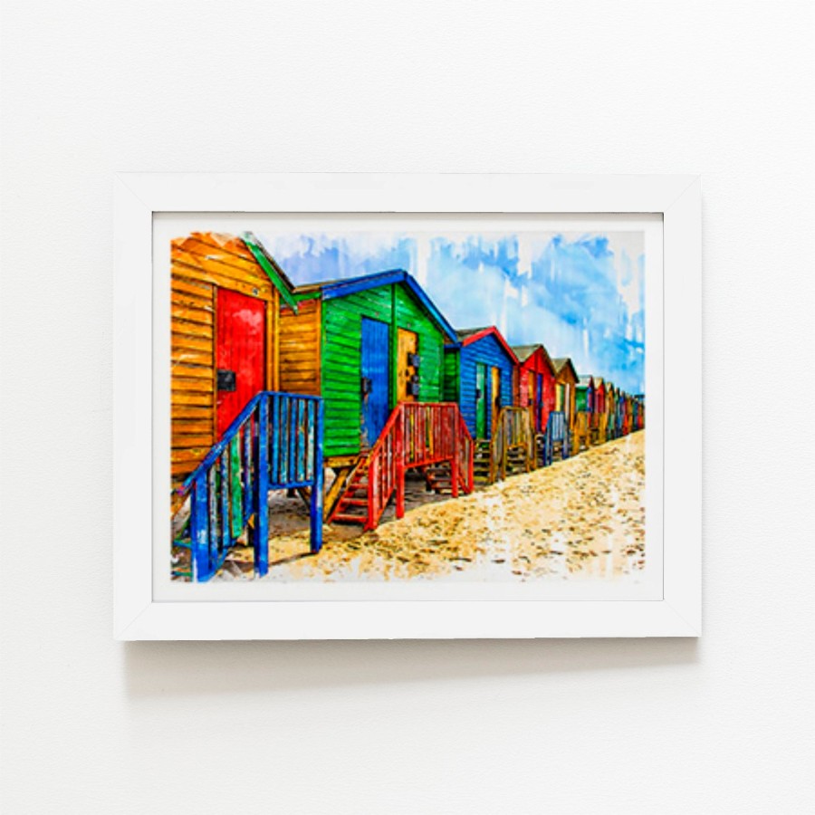 Click to view product details and reviews for Colourful Beach Cottages Sketch Art Prints 12 X 16 Black Frame.
