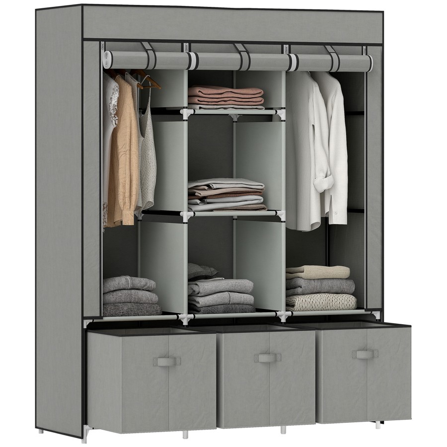 Click to view product details and reviews for Homcom Fabric Wardrobe For Bedroom Portable Wardrobe With 5 Shelves 2 Hanging Rails And 3 Fabric Drawers Foldable Closet 125 X 43 X 1625cm Light.