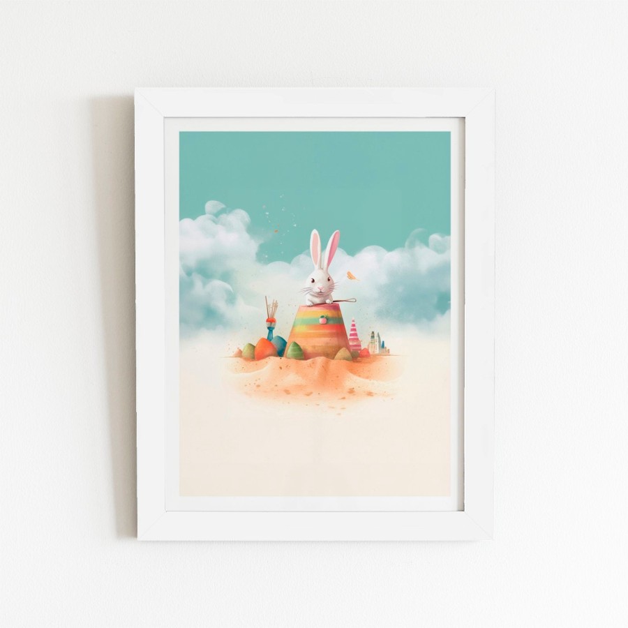 Click to view product details and reviews for White Rabbit On A Beach Holiday Art Prints 12 X 16 Black Frame.