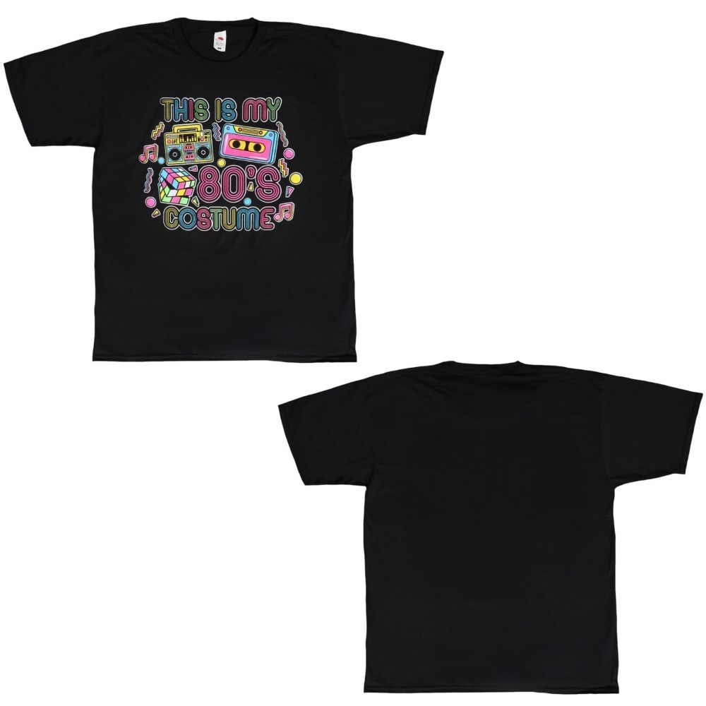 Adults 80’s Costume | 5 Pcs | T-Shirt, Glasses, Inflatable Boombox & Orange Sweatbands
