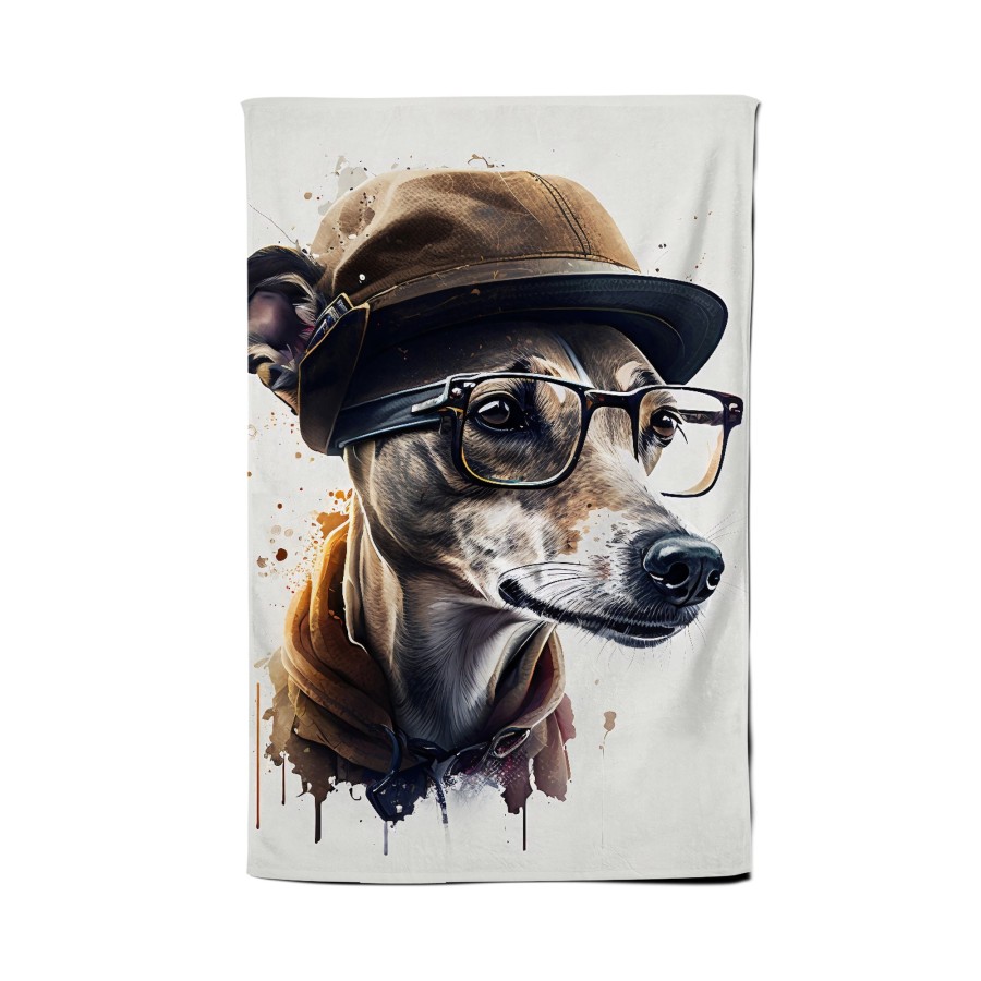 Click to view product details and reviews for Whippet Dog With Glasses Splashart Tea Towel.