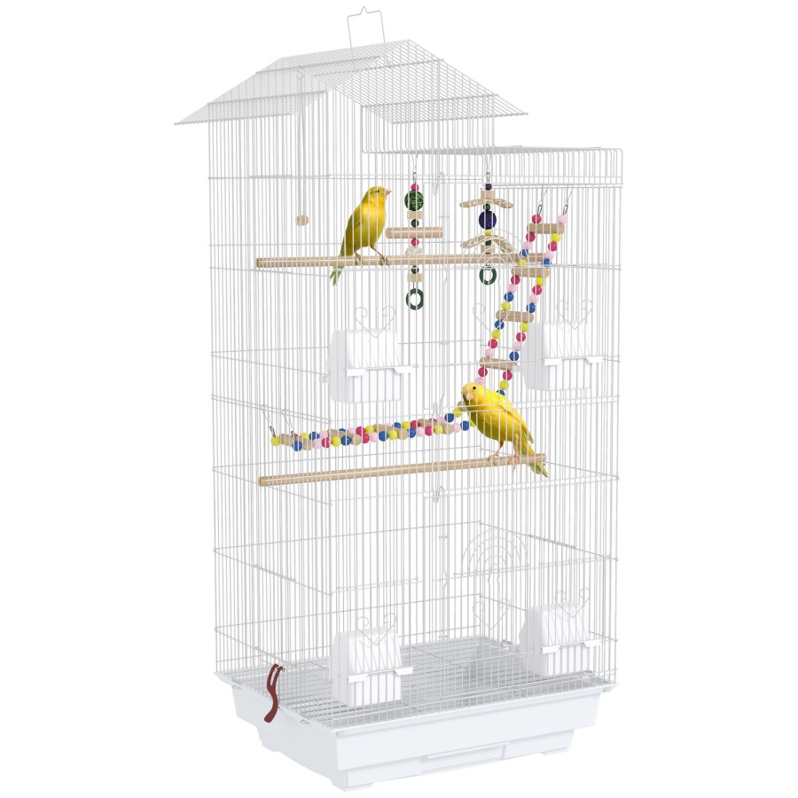 PawHut Bird Cage for Budgies, Finches, Canaries w/ Toys, Tray, White