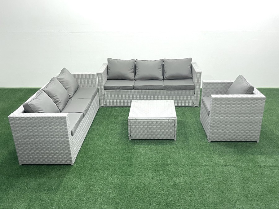 Click to view product details and reviews for Fimous Wicker Pe Rattan Sofa Garden Furniture Set With Armchair Square Coffee Table Light Grey Mixed.