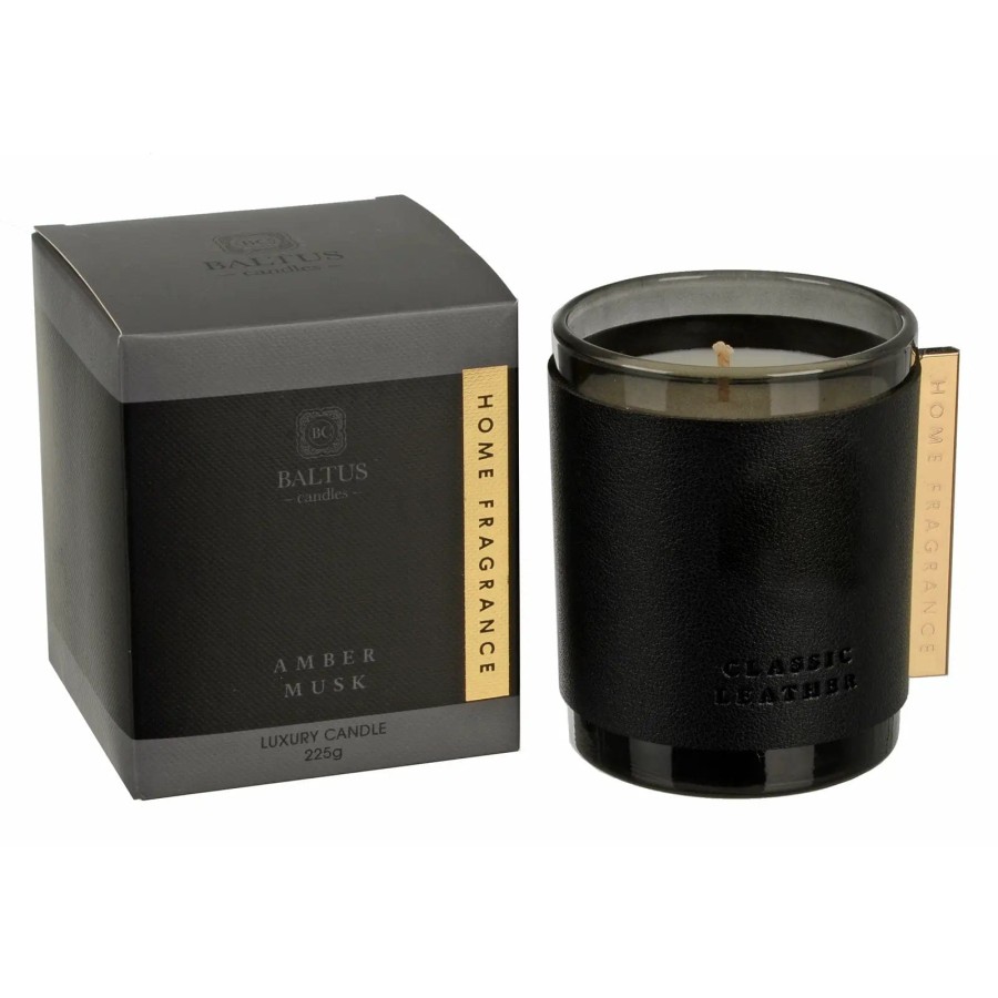 Click to view product details and reviews for Luxury Scented Candle Classic Leather Series Collar Glass Jar 225g Amber Musk.