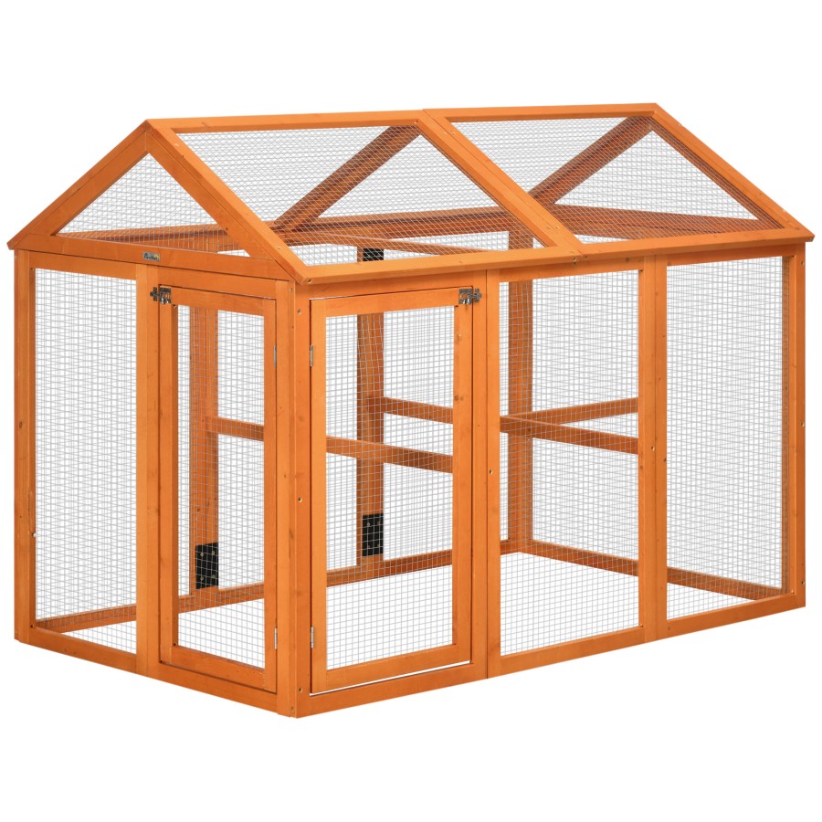 PawHut Large Chicken Run, Wooden Chicken Coop w/ Combinable Design - Orange