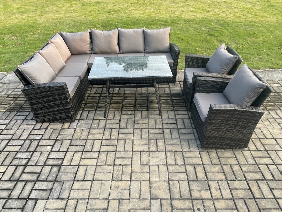 Click to view product details and reviews for Fimous High Back Outdoor Garden Furniture Set Rattan Corner Sofa Dining Table Set With 2 Armchair 8 Seater Dark Grey Mixed. Click to view product details and reviews for Fimous High Back Outdoor Garden Furniture Set Rattan Corner Sofa Dining Table Set With 2 Armchair 8 Seater Dark Grey Mixed.