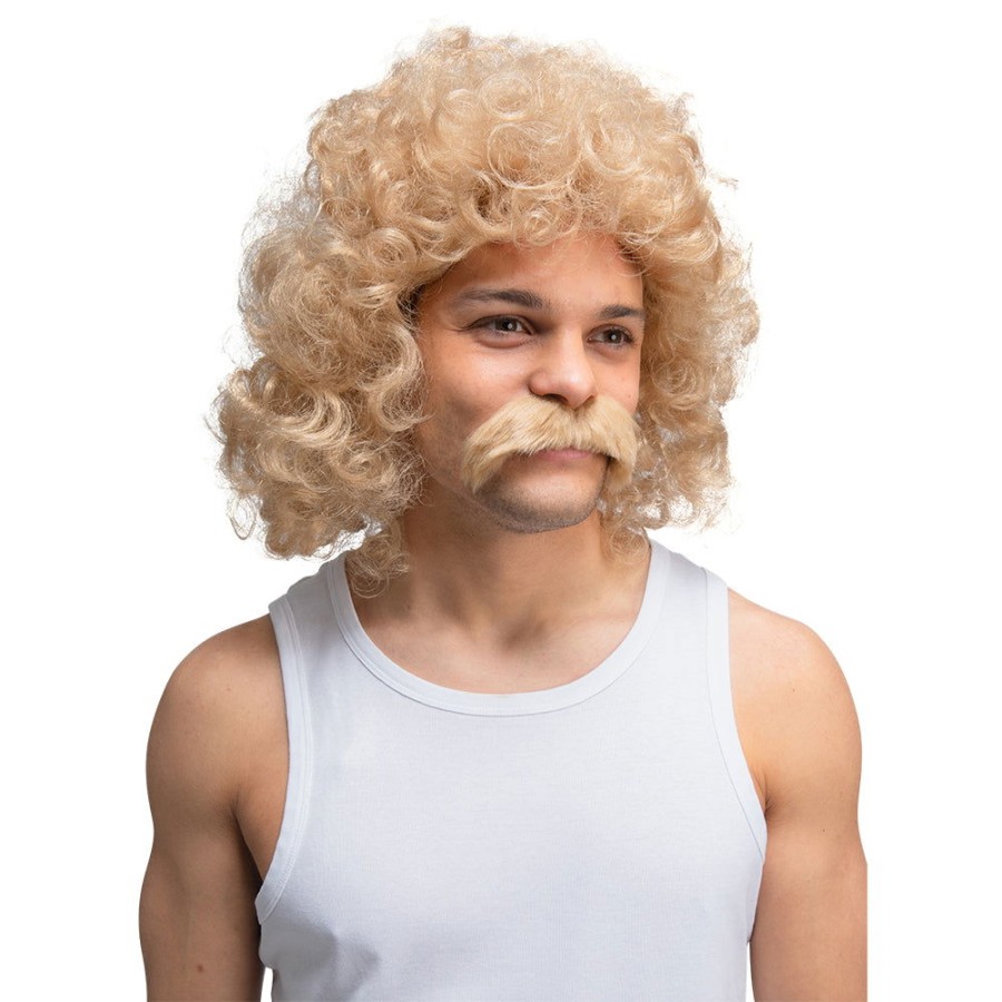 Click to view product details and reviews for Dirty Blonde Perm Wig And Moustache Set For Men Fancy Dress Accessory.