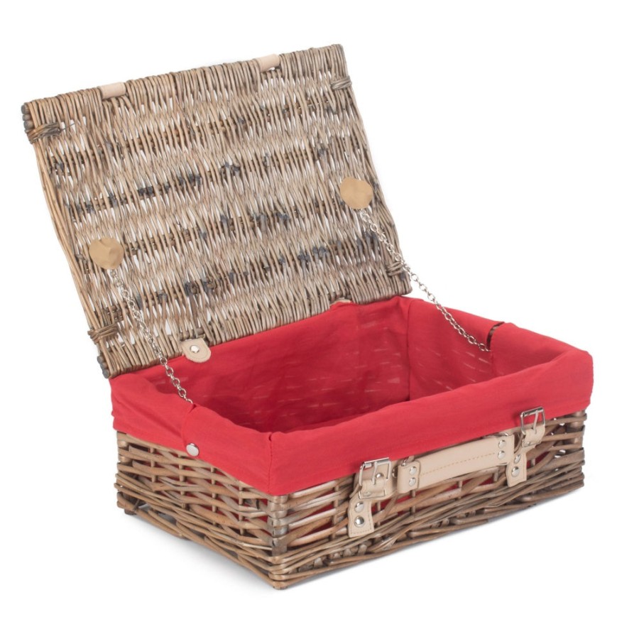 Red Hamper 35Cm Antique Wash Split Willow Wicker Basket - Red