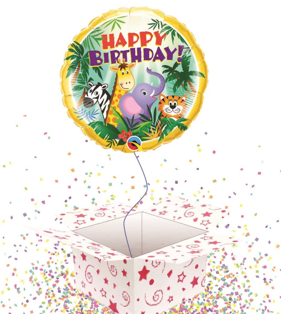 Click to view product details and reviews for Jungle Friends Bday 46cm Round Foil Balloon In A Box.