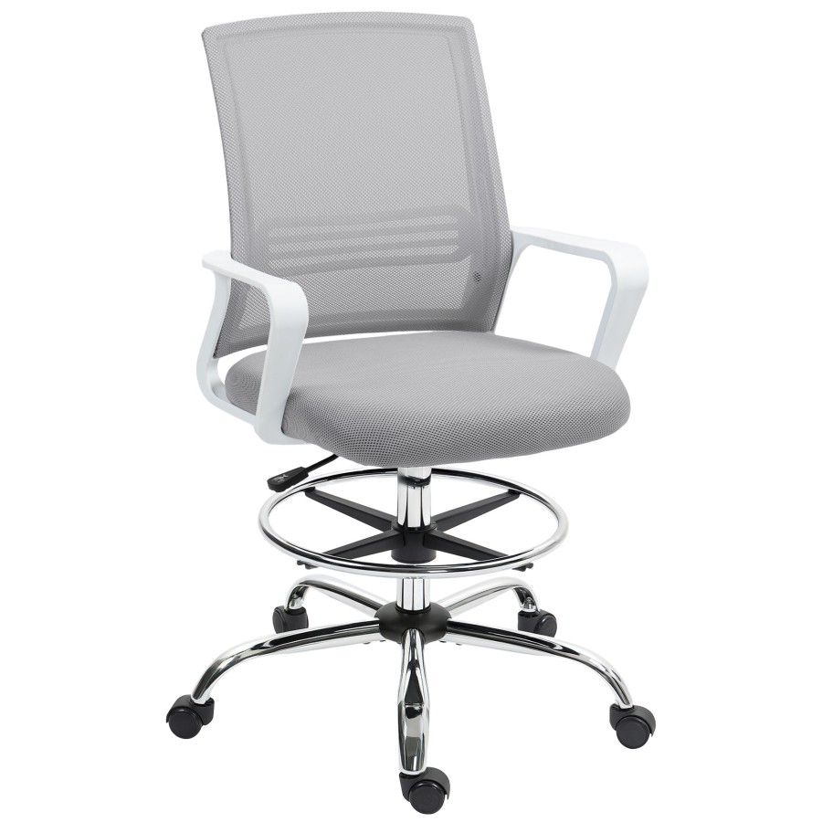 HOMCOM Draughtsman Chair, Mesh Ergonomic Drafting Chair, Grey