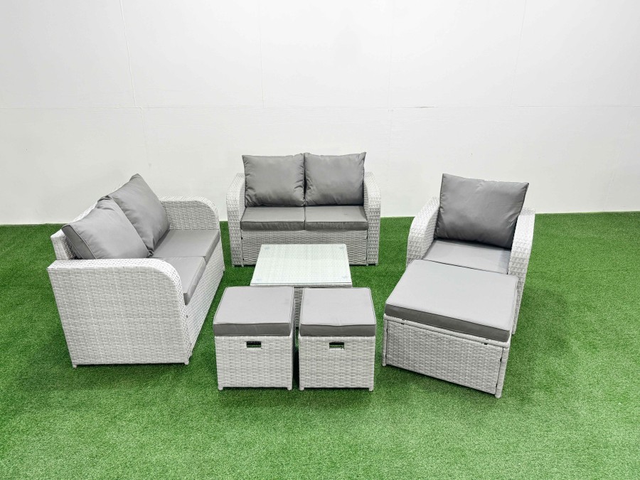 Click to view product details and reviews for Fimous High Back Poly Rattan Garden Furniture Set With Reclining Chair Loveseat Sofa Square Coffee Table Indoor Outdoor Patio Set 3 Stools Light Grey. Click to view product details and reviews for Fimous High Back Poly Rattan Garden Furniture Set With Reclining Chair Loveseat Sofa Square Coffee Table Indoor Outdoor Patio Set 3 Stools Light Grey.