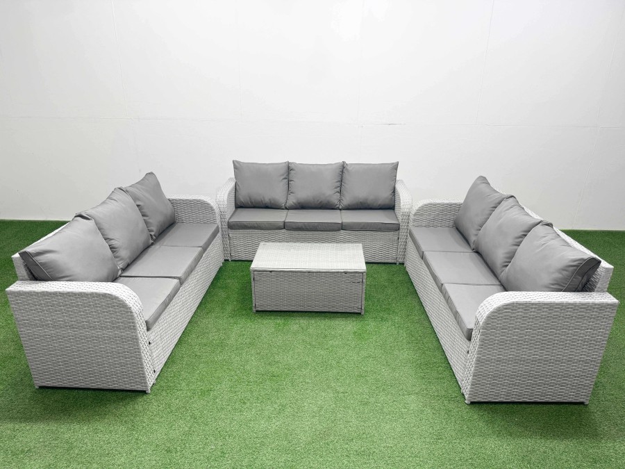 Click to view product details and reviews for Fimous Pe Rattan Lounge Sofa Set 9 Seater Outdoor Garden Furniture Set With Rectangular Coffee Table 3 Seater Sofa Light Grey. Click to view product details and reviews for Fimous Pe Rattan Lounge Sofa Set 9 Seater Outdoor Garden Furniture Set With Rectangular Coffee Table 3 Seater Sofa Light Grey.