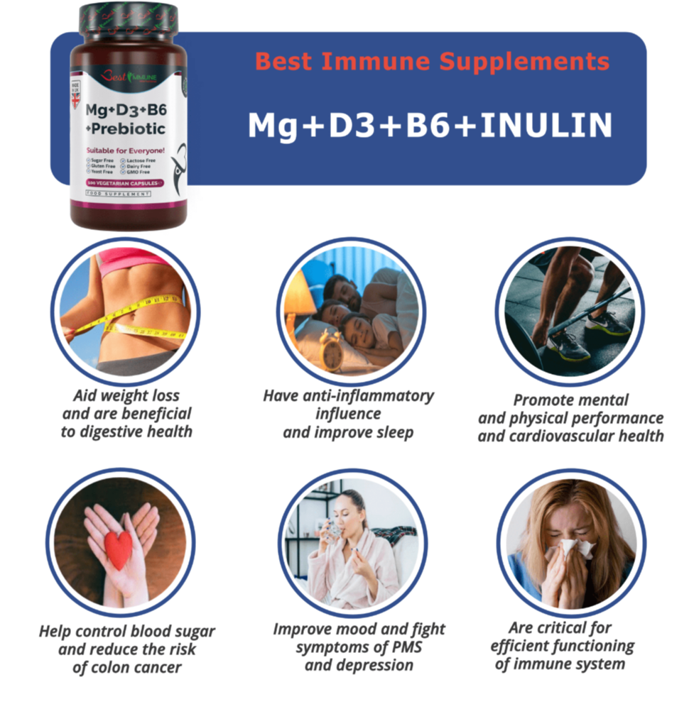 Best Immune supplements natural prebiotic complex magnesium  vitamin d3 b6 - what for