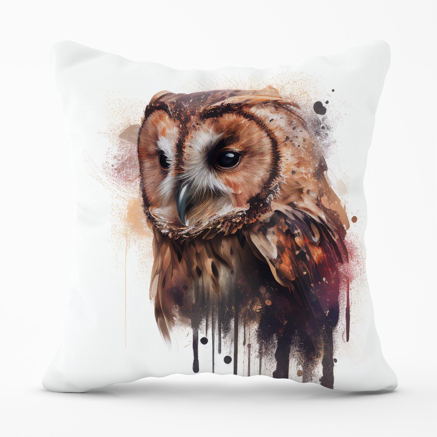 Click to view product details and reviews for Tawny Owl Face Splashart Light Background Cushions 45cm X 45cm.