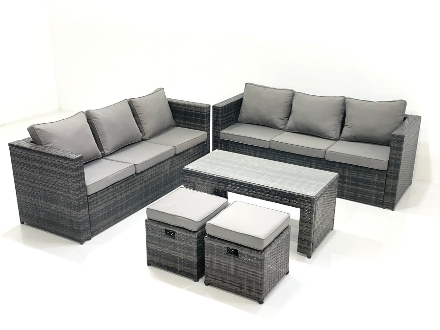 Click to view product details and reviews for Fimous Garden Outdoor Rattan Furniture Set With Sofa Coffee Table 2 Small Footstools Dark Grey Mixed.
