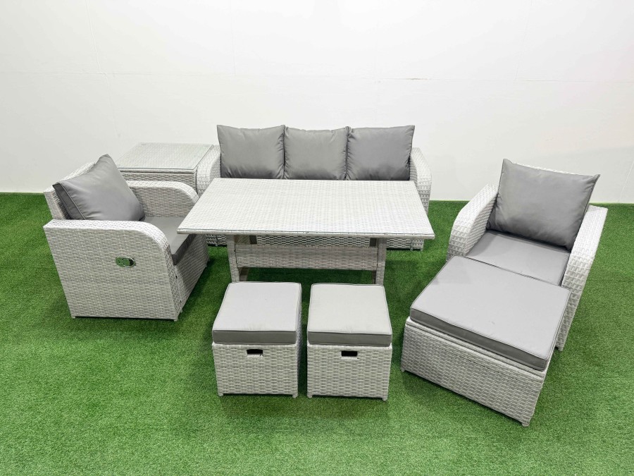 Click to view product details and reviews for Fimous Pe Rattan Garden Furniture Set Reclining Chair Sofa Lounge Sofa Set Rectangular Dining Table Side Table 3 Stools Light Grey. Click to view product details and reviews for Fimous Pe Rattan Garden Furniture Set Reclining Chair Sofa Lounge Sofa Set Rectangular Dining Table Side Table 3 Stools Light Grey.